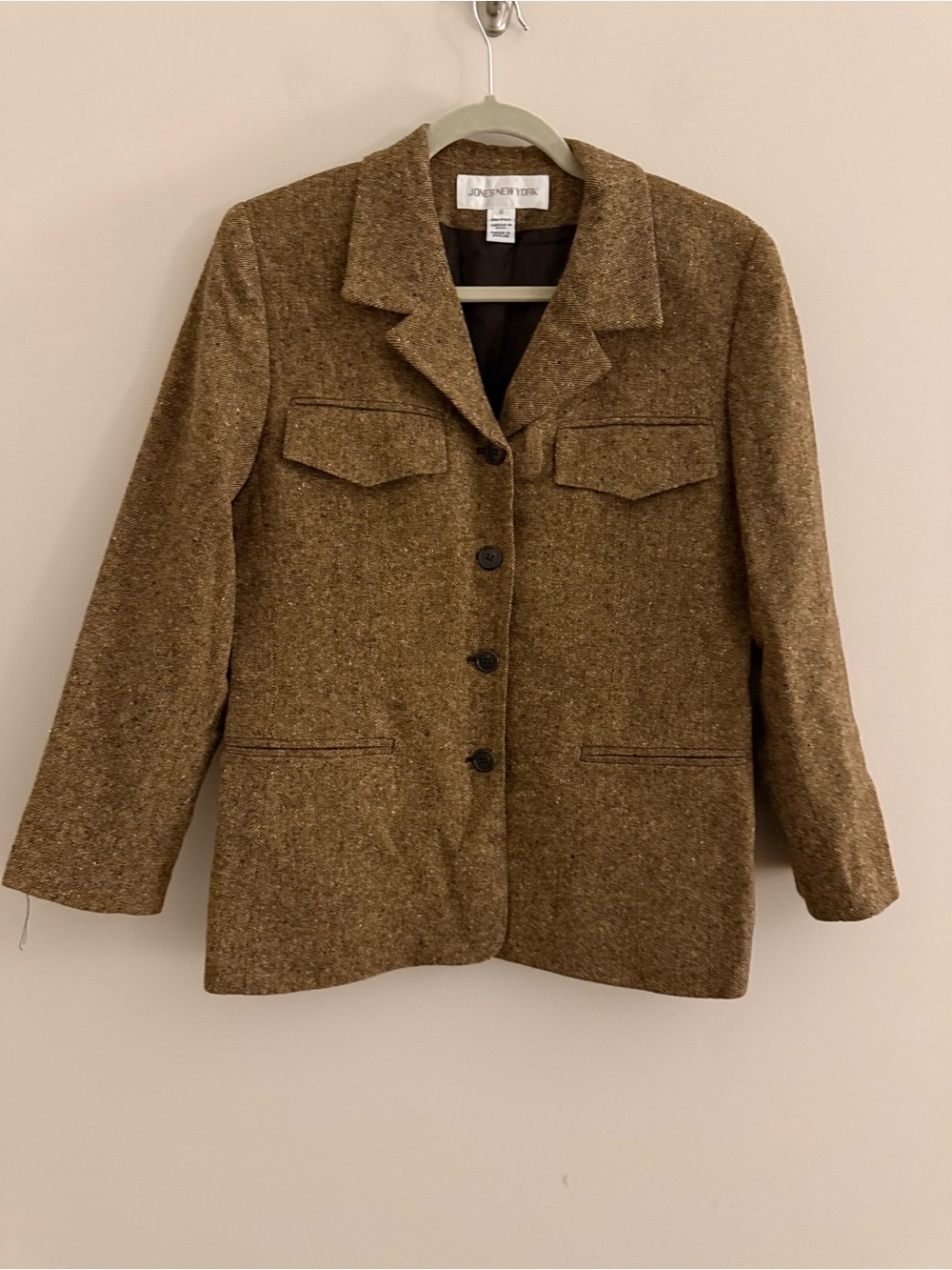 Jones New York Brown Tweed Wool Blend Blazer Size 8 Career Office Jacket - Picture 4 of 12
